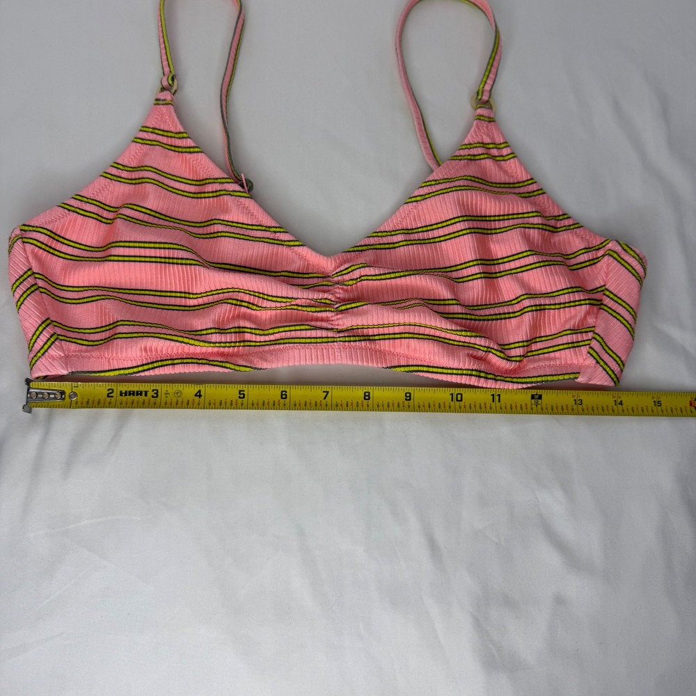 Aerie Pink Striped Ribbed Scoop Neck Bikini Top XL Real Good Neon Adjustable - Picture 12 of 13